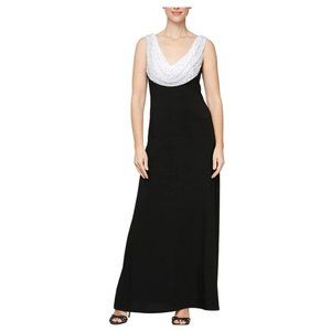 Alex and Eve Cowl Neck Black gown